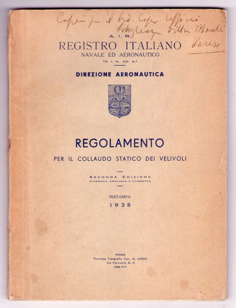 A.I.R. Registro Italiano Navale ed Aeronautico. Direzione Aeronautica. Regolamento per …