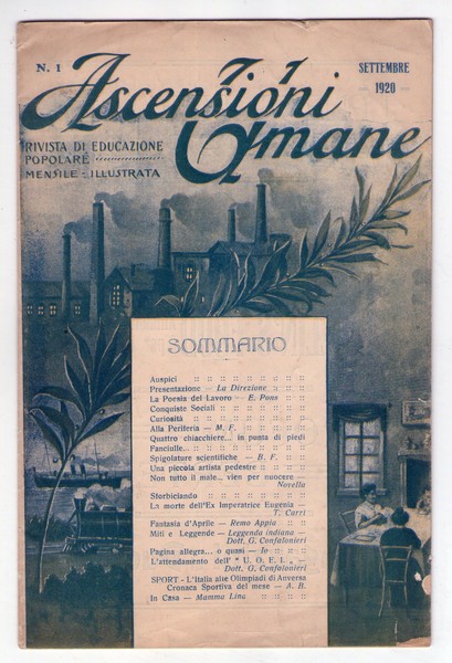 Ascensioni Umane. Rivista di Educazione Popolare. N. 1, settembre 1920.