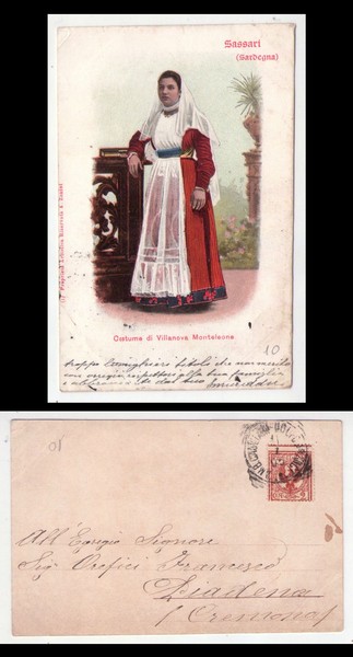 Cartolina/postcard Sassari (Sardegna) Costume di Villanova Monteleone. 1905