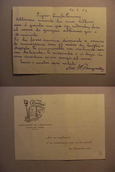 Cartolina "Restaurant de L'ERMITAGE - Finges près Sierre VALAIS" 1954