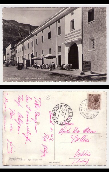 Cartolina/postcard Montespluga (Sondrio) Hotel Posta - Post Hotel. 1957
