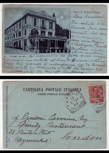 Cartolina/postcard Hotel S. Gothard - Arona (Novara) 1904