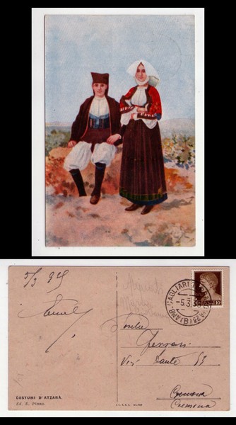 Cartolina/postcard Costumi d'Atzara (Nuoro) 1939