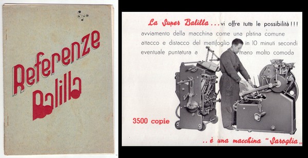 Opuscolo "REFERENZE BALILLA" Platina automatica. 1935.