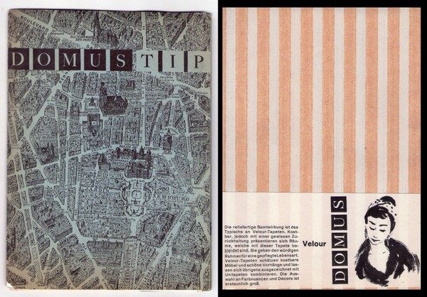 Brochure "DOMUS TIP" (carte da parati, tappeti, stoffa). All'interno campioni …