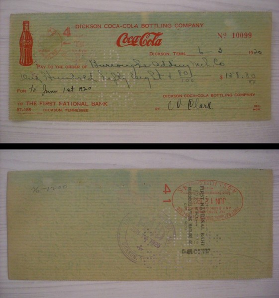 Cambiale/promissory note Dickson COCA COLA - First National Bank 1920