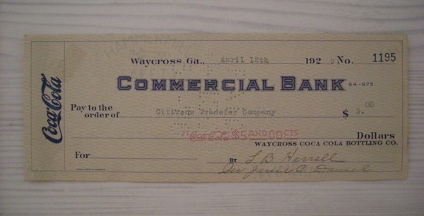 Cambiale/promissory note COCA COLA - Commercial Bank Waycross (Georgia) 1929