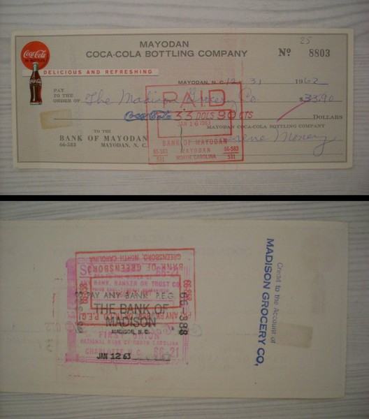 Cambiale/promissory note COCA COLA - Bank of MAYODAN (North Carolina) …