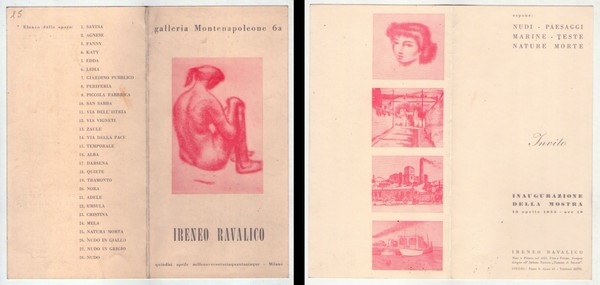Invito mostra IRENEO RAVALICO 15 aprile 1955. Galleria Montenapoleone.