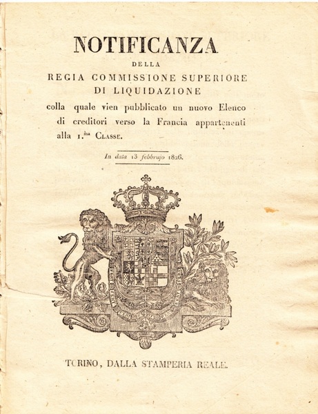 GIOVANNI BATTISTA BORSOTTI. Notificanza della Regia Commissione Superiore di liquidazione …