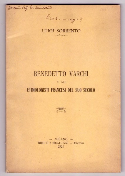 LUIGI SORRENTO. Benedetto Varchi e gli etimologisti francesi del suo …