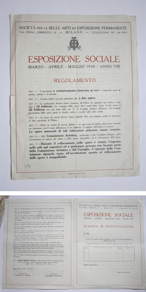 Regolamento e modulo iscrizione ESPOSIZIONE SOCIALE 1930 Società Belle Arti …