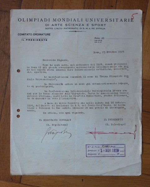 Invio su carta intestata Olimpiadi Mondiali Universitarie di Arte Scienza …
