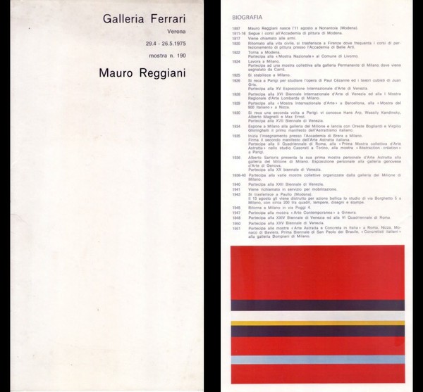 *Opuscolo mostra n.190 MAURO REGGIANI. Galleria Ferrari Grafica - Verona. …