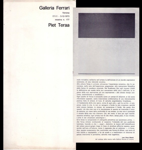 *Opuscolo mostra n.177 PIET TERAA. Galleria Ferrari Grafica - Verona. …