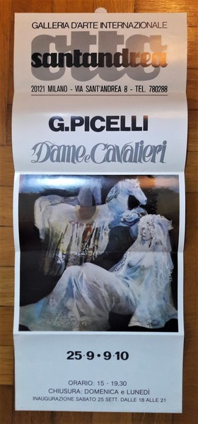 Manifesto mostra GIULIO PICELLI "Dame e cavalieri" Galleria d'arte internazionale …