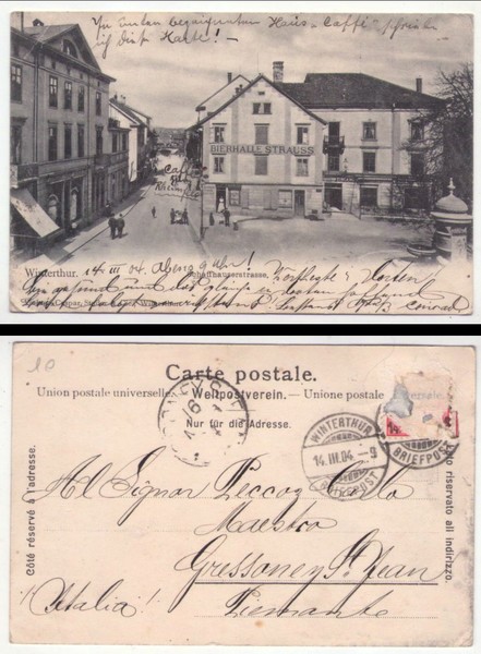 Cartolina/postcard Winterthur - Schaffhauserstrasse. Hotel Bierhalle Strauss. 1904