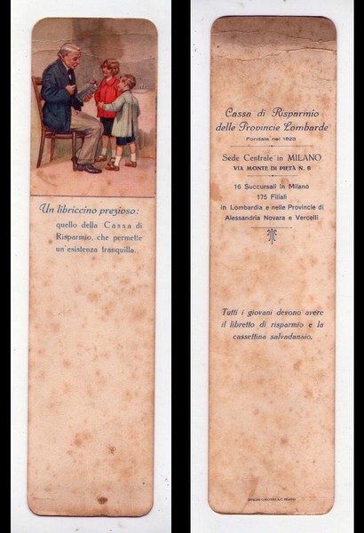 Segnalibro/bookmark Cassa di Risparmio delle Provincie Lombarde. Ill. Leopoldo Metlicovitz