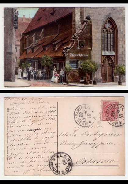 Cartolina/postcard Nürnberg - Norimberga. Bratwurstglocklein. 1908