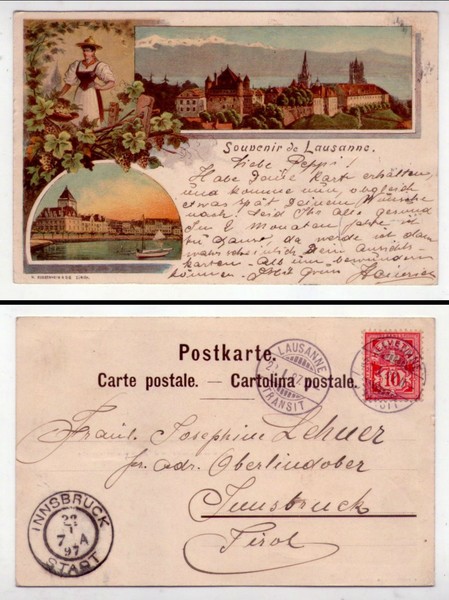 Cartolina/postcard Souvenir du Lausanne (Losanna). 1897