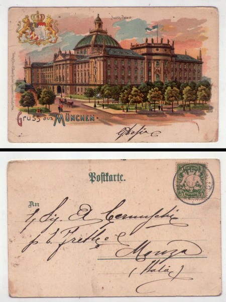 Cartolina/postcard Gruss aus München (Monaco) - Justiz Palast. 1905 ca.