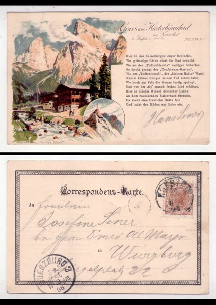 Cartolina/postcard Gruss aus Hinterbärenbad im Kaisertal. 1898