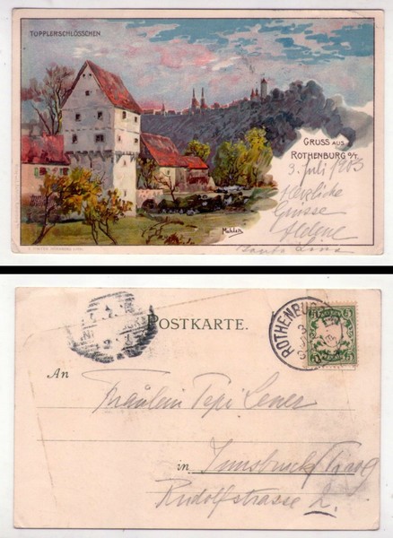 Cartolina/postcard Gruss aus Rothenburg - Topplerschlösschen. 1903