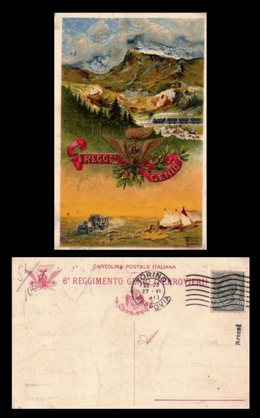 Cartolina Militare 6°Reggimento Genio Ferrovieri 1917 ill.G.Levis