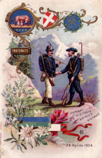 Cartolina Militare Unione Alpini Italiani e Francesi 1904