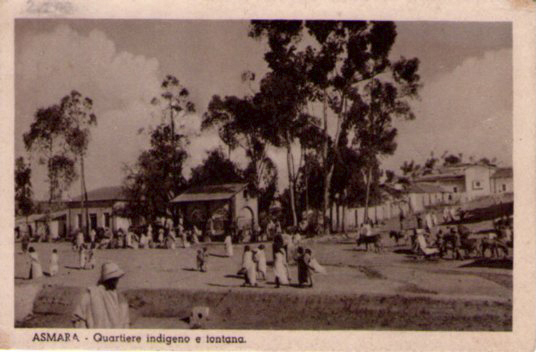 Cartolina Militare Fotografica Guerra d'Africa - ASMARA Quartiere indigeno e …