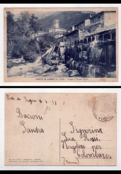 Cartolina/postcard PONTE DI LEGNO (Brescia). Lungo il fiume Oglio. 1931