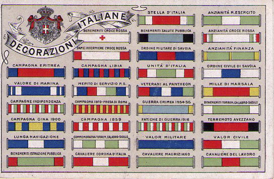 Cartolina Militare DECORAZIONI ITALIANE (nastrini/esercito/marina) Primi'900