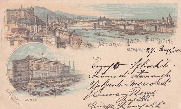 Cartolina Grand Hotel Hungaria - Budapest. 1928