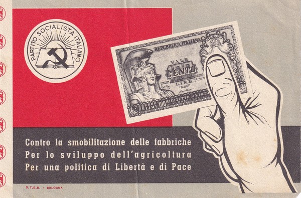 Tagliando PARTITO SOCIALISTA ITALIANO, contro la smobilitazione delle fabbriche.