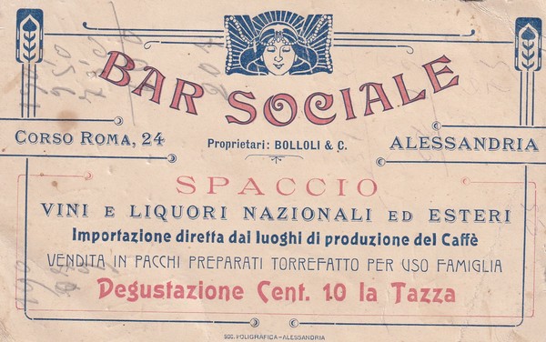 Brochure/etichetta BAR SOCIALE, spaccio vini e liquori nazionali ed esteri …