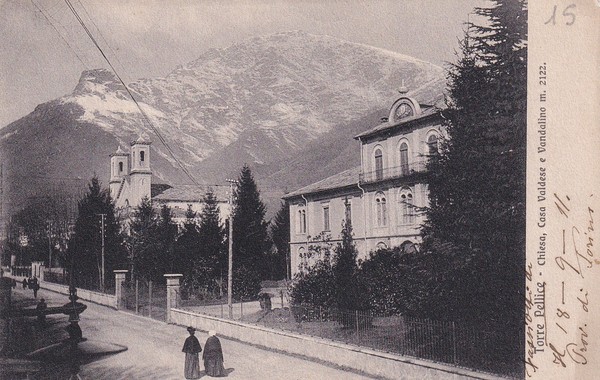 Cartolina Torre Pellice (Torino) - Chiesa, Casa Valdese e Vandalino. …