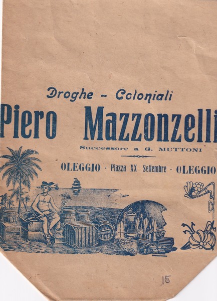 Busta Droghe-Coloniali PIERO MAZZONZELLI. Oleggio. Fine '800