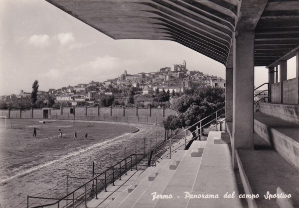 Cartolina Fermo - Panorama del campo sportivo. 1955