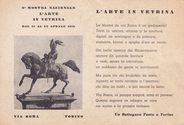 Cartolina 2° Mostra Nazionale L'Arte in Vetrina - Torino. 1952