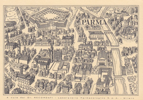 Cartolina Dr. Recordati, Laboratorio Farmacologico. "Gioielli d'Italia" - PARMA