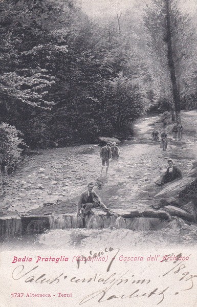 Cartolina Badia Prataglia (Casentino) - Cascata dell'Archiano. 1905