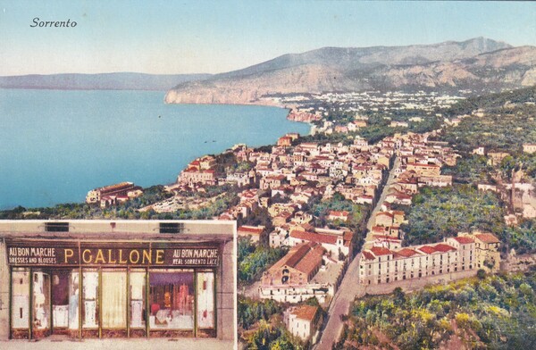 Cartolina pubblicitaria Sorrento (Napoli). GALLONE real laces, lingerie, embroidered shawls.