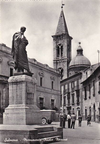 Cartolina SULMONA (l'Aquila) - Monumento Ovidio Nasone. 1958