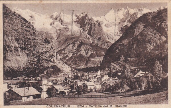 Cartolina Courmayeur e catena del Monte Bianco. 1933