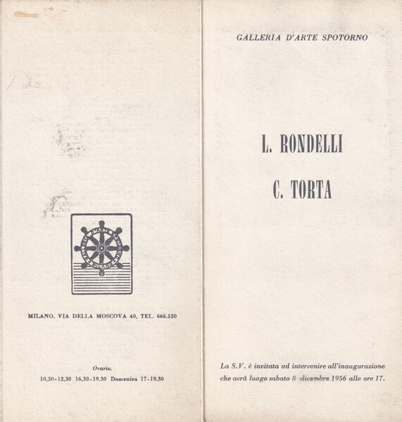 Invito mostra LIA RONDELLI; CATY TORTA - 1956. Galleria d'Arte …