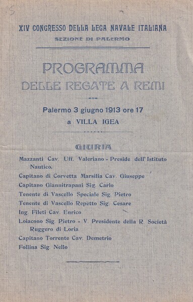 Programma delle regate a remi 1913 Villa Igea. XVI Congresso …