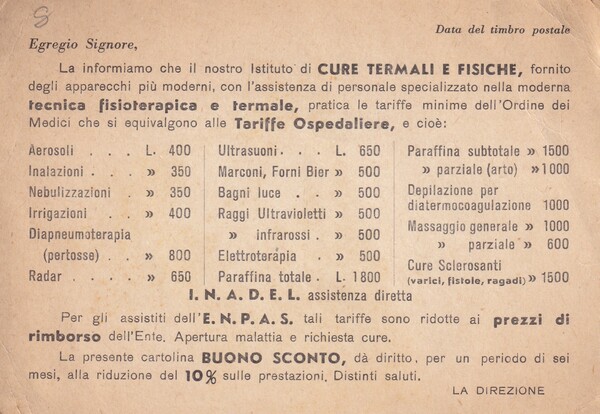 Cartolina pubblicitaria AEROTERME Cure termali e fisiche - Milano. Con …