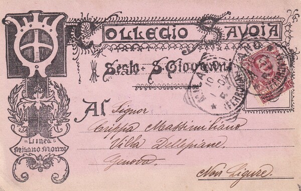 Cartolina Collegio Savoia - Sesto San Giovanni, Linea Milano-Monza. 1904