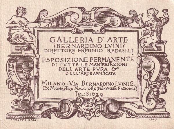 Cartolina Galleria d'Arte Bernardino Luini - Milano. 1929