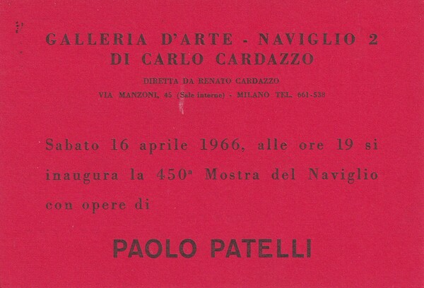 Cartolina/invito Mostra Paolo Patelli. Galleria d'Arte del Naviglio di Carlo …